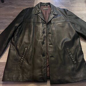 Alfani Mens leather jacket XXL black with purple lining